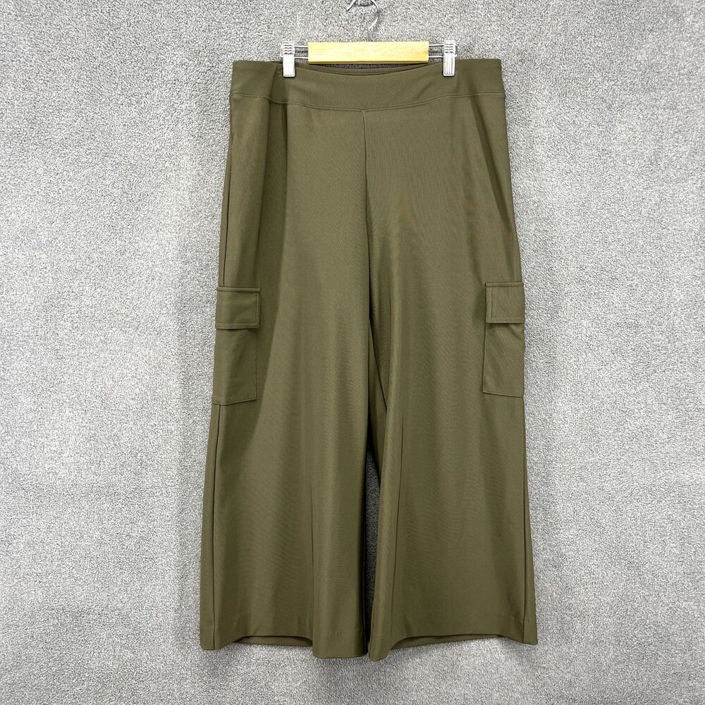 Boston Proper Pants Womens‎ Medium Crop Cargo Wide Leg Olive Green stretch boho